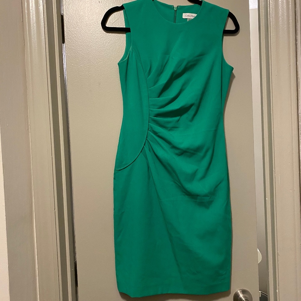 NWOT Ruched Green Calvin Klein Sheath Dress